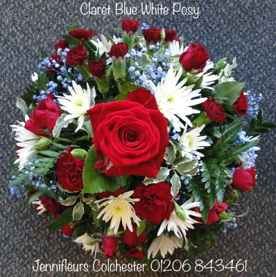 Claret Blue White Funeral Posy