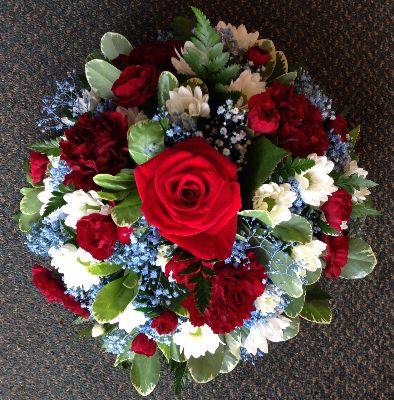 Claret and Blue Funeral Posy