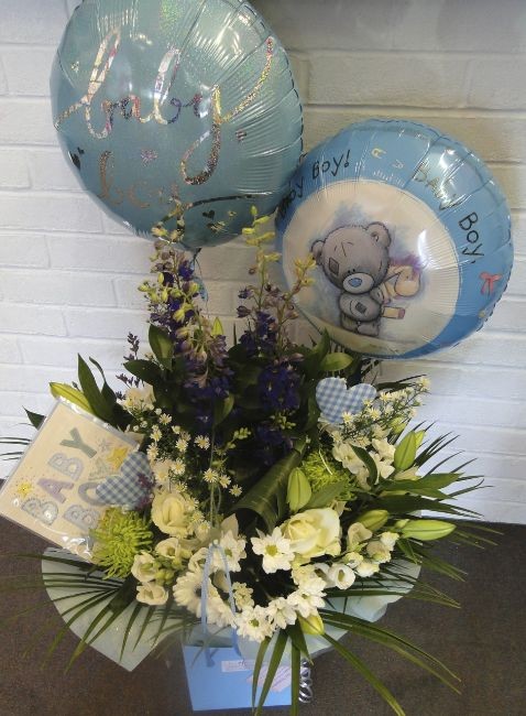 new baby flowers and teddy