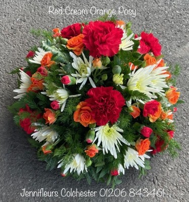 Red Cream Orange Funeral Posy