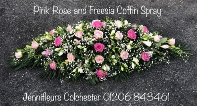 Pink Rose and Freesia Coffin Top