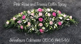 Pink Rose and Freesia Coffin Top