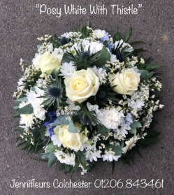 Funeral Flower Posy White With Thistles