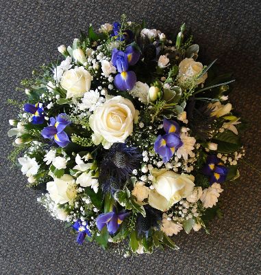 White and Blue Funeral Posy